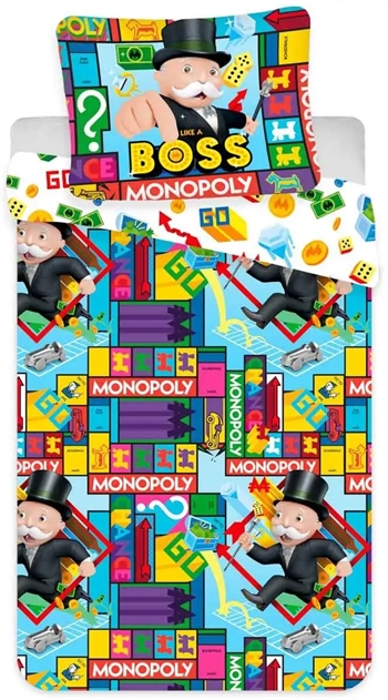 Billede af Børnesengetøj - 140x200 cm - Monopoly sengesæt - Vendbar dynebetræk i 100% bomuld